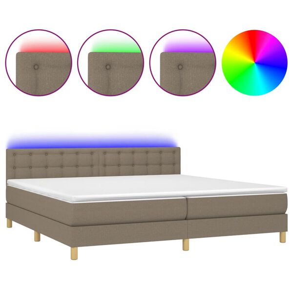 vidaXL &Kappa;&rho;&epsilon;&beta;ά&tau;&iota; Boxspring &mu;&epsilon; &Sigma;&tau;&rho;ώ&mu;&alpha; & LED Taupe 200x200 &epsilon;&kappa;. &Upsilon;&phi;&alpha;&sigma;&mu;ά&tau;&iota;&nu;&omicron;