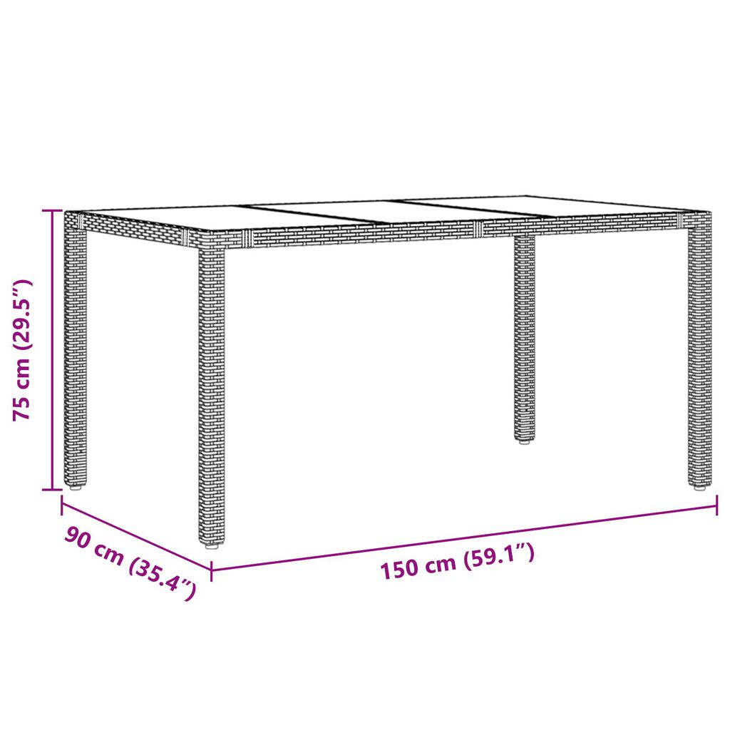 vidaXL Σέτ φαγητού για κήπο 7 pcs Μαύρο 150 x 90 x 75 cm
