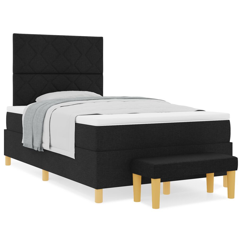 vidaXL Κρεβάτι Box Spring με Στρώμα & Πάγκο Μαύρο 120x190 εκ Ύφασμα
