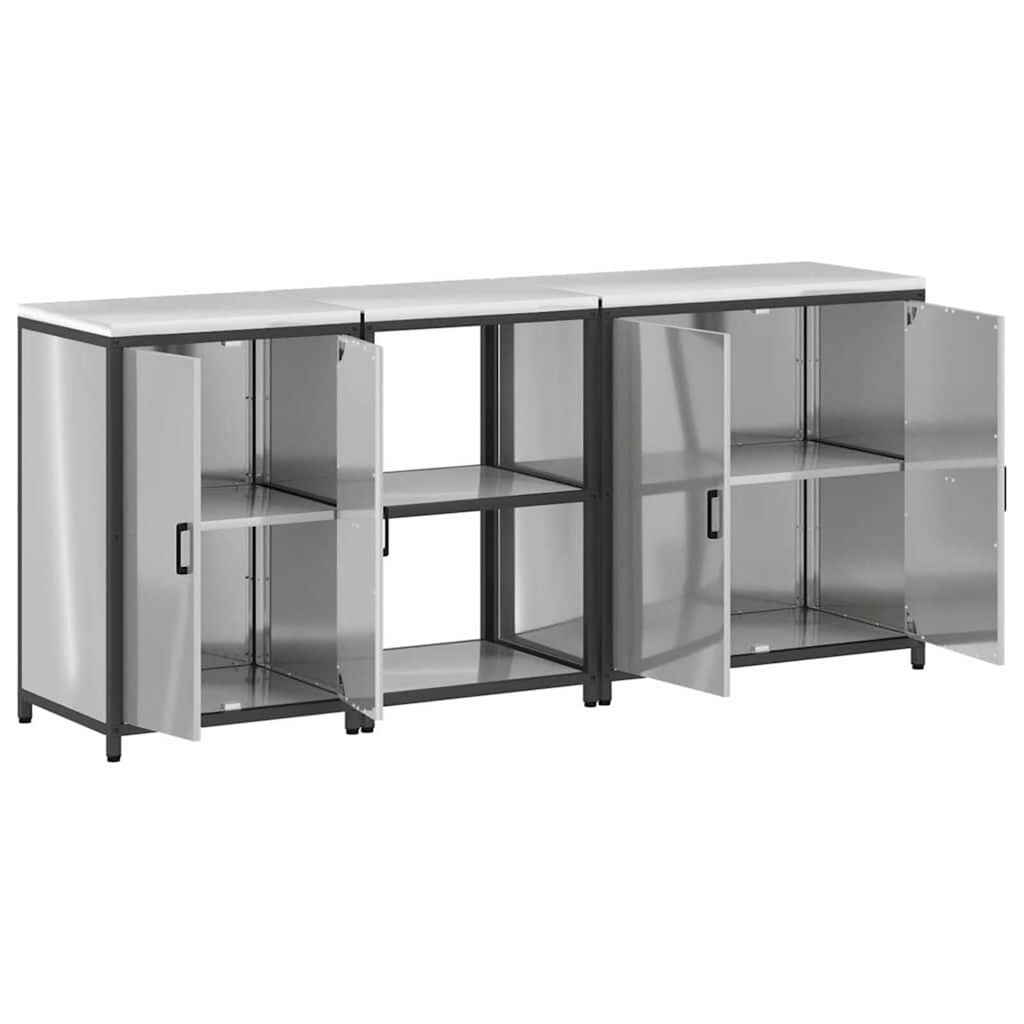 vidaXL Σετ Αποθήκευσης Κουζίνας με ράφι 3 pcs Ασημί 210 x 50 x 92 εκ
