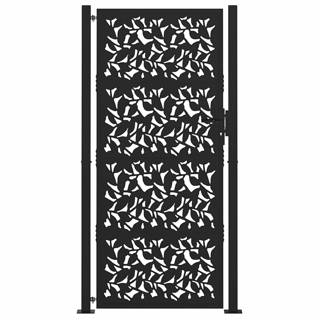 vidaXL Πύλη κήπου Μαύρη 105x205 cm Σχεδιασμός φύλλων χάλυβα