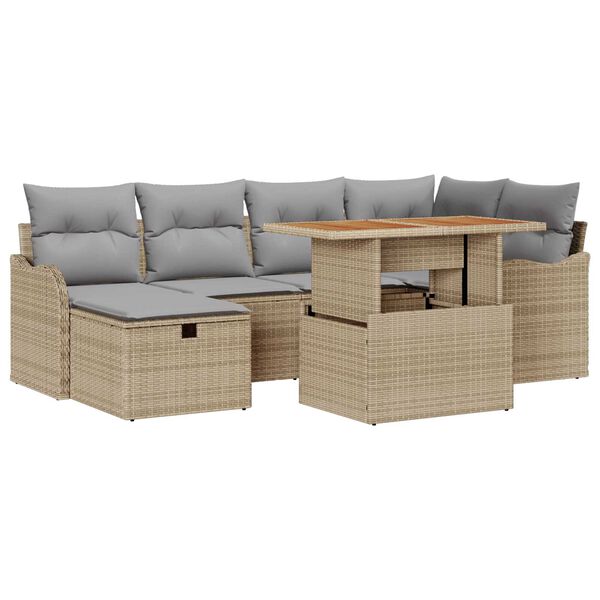 vidaXL Σετ Καναπέ Κήπου 7 pcs Μπεζ συνθετικό ρατάν