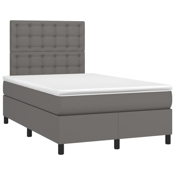 vidaXL Κρεβάτι Boxspring με Στρώμα Γκρι 120x200εκ. από Συνθετικό Δέρμα