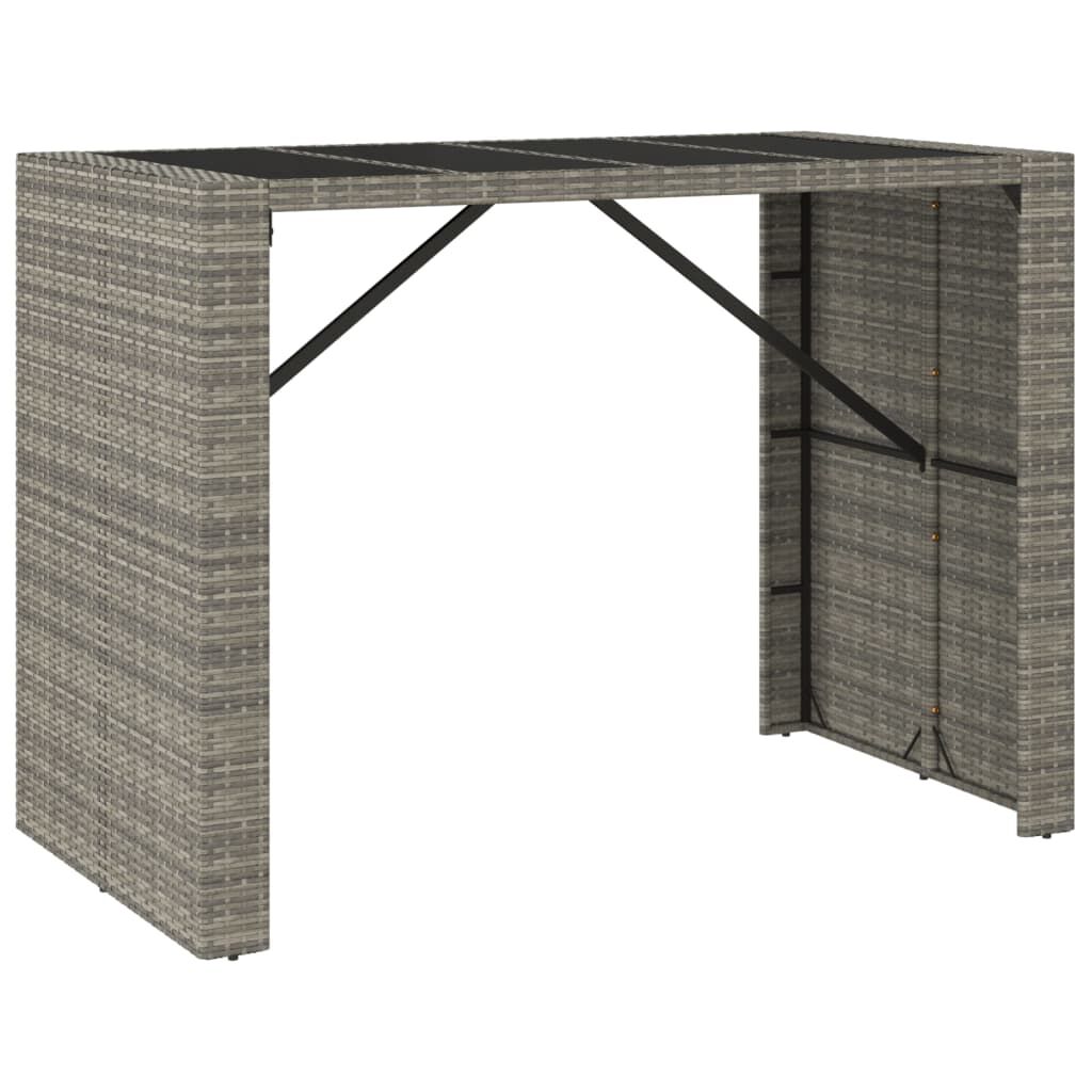 vidaXL Τραπέζι Μπαρ με Γυάλ. Επιφάνεια Γκρι 145x80x110 εκ. Συνθ. Ρατάν