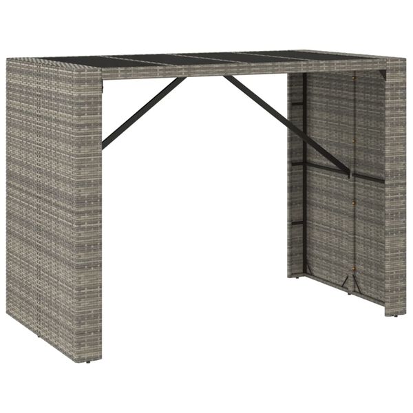 vidaXL Τραπέζι Μπαρ με Γυάλ. Επιφάνεια Γκρι 145x80x110 εκ. Συνθ. Ρατάν