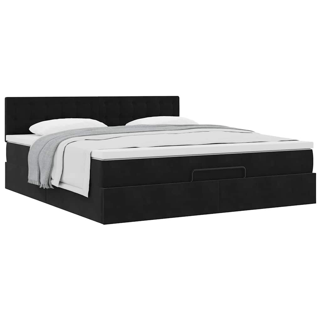 vidaXL Οθωμανικό κρεβάτι με στρώμα Μαύρο 160x200cm Velvet