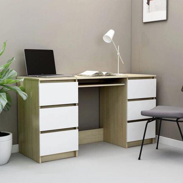 vidaXL Γραφείο Λευκό/Sonoma Δρυς 140 x 50 x 77 εκ. από Μοριοσανίδα