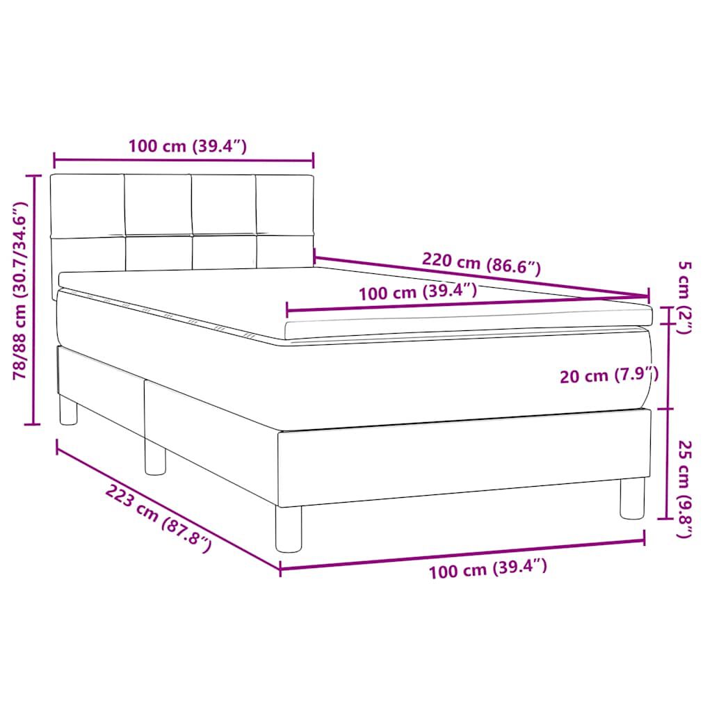 vidaXL Box Spring κρεβάτι με στρώμα ροζ 100x220 cm Βελούδινο