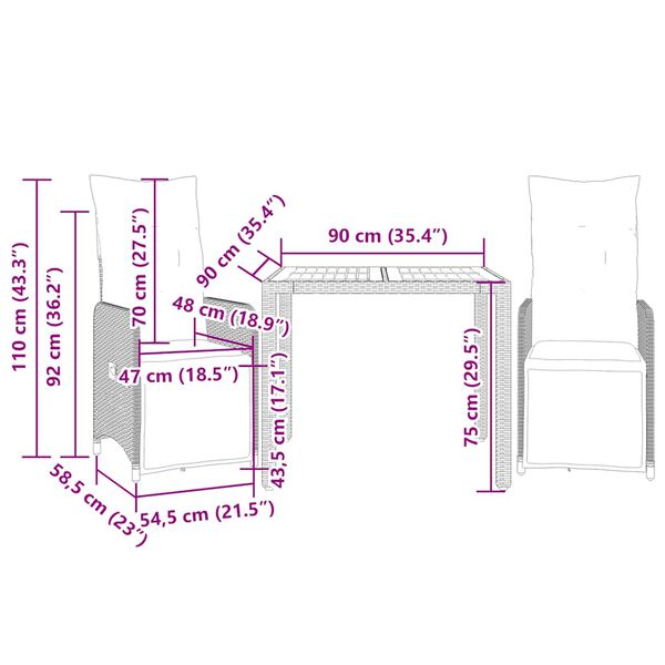 vidaXL Σετ Επίπλων Bistro Κήπου 9 τεμ Μαύρο Συνθετ. Ρατάν με Μαξιλάρια