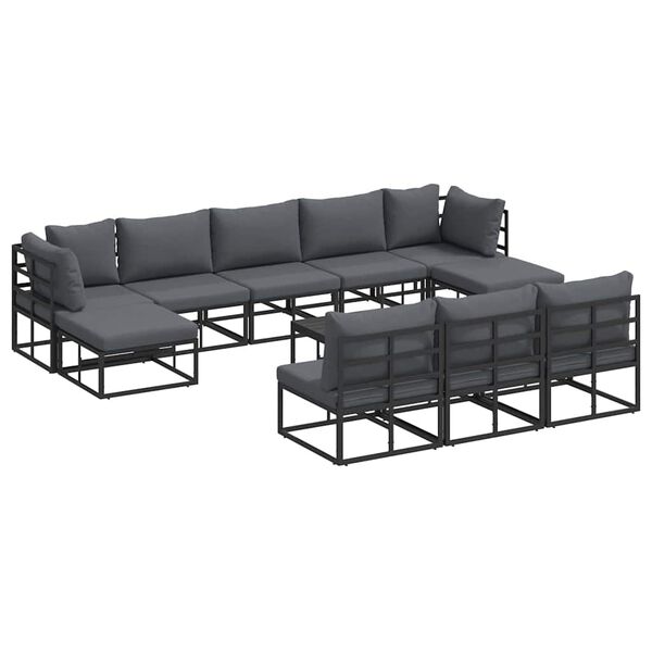 vidaXL Σετ Καναπέ Κήπου με μαξιλάρι 11 pcs Μαύρο Αλουμίνιο