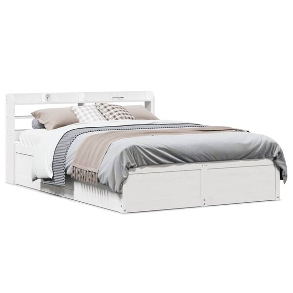 vidaXL Πλαίσιο Κρεβατιού Κεφαλάρι Λευκό 150x200εκ Μασίφ Πεύκο