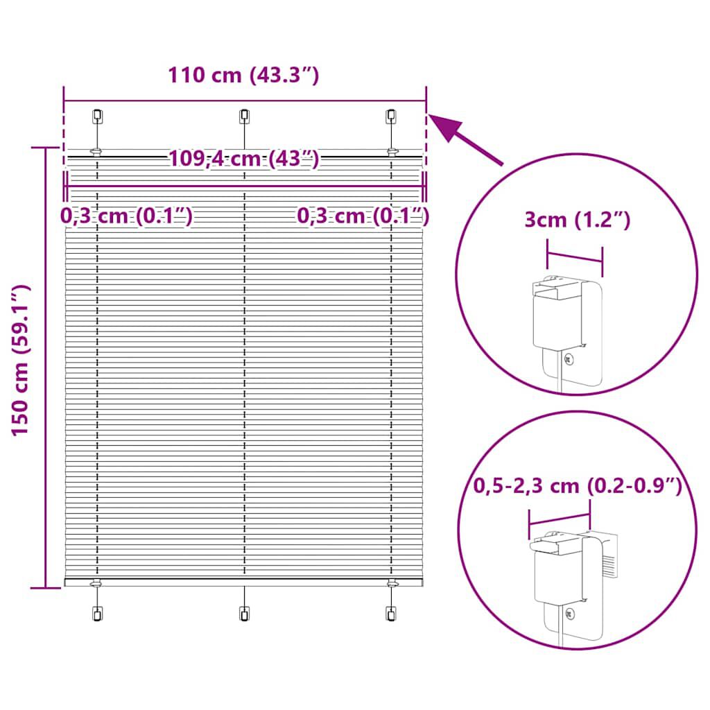 vidaXL Πλισέ περσίδα Κρέμα 110x150 cm Πλάτος υφάσματος 109,4 cm