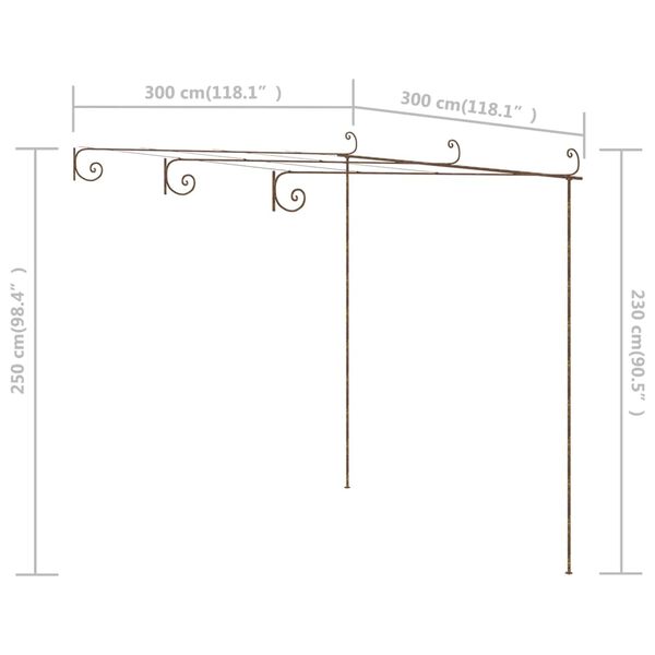 vidaXL Πέργκολα Κήπου Αντικέ Καφέ 3 x 3 x 2,5 μ. Σιδερένια