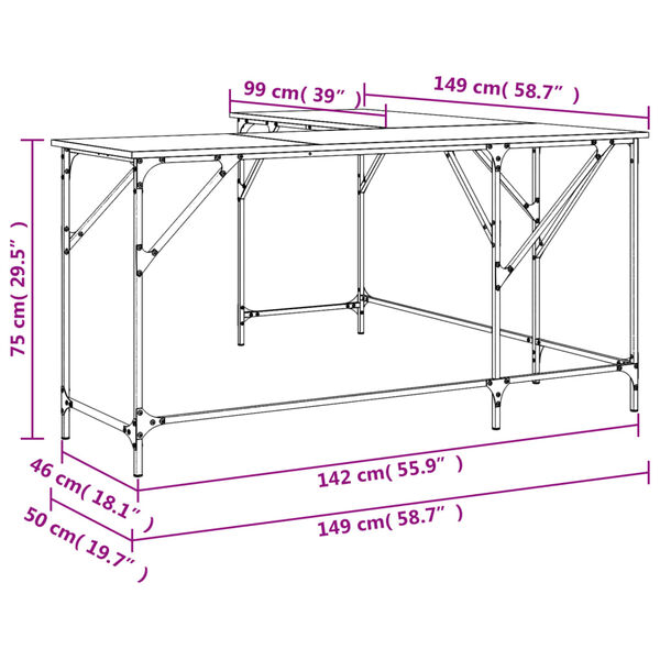 vidaXL Γραφείο Καπνιστή Δρυς 149x149x75 εκ. από Επεξεργασμένο Ξύλο