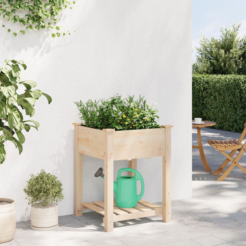 vidaXL Γλάστης Κήπου με Ράφι 60x60x76 εκ Μασίφ Ξύλο Πεύκου