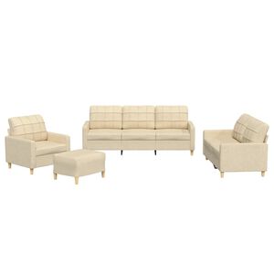 vidaXL Πολυθρόνες Σετ 4 Τεμαχίων Κρεμ από Ύφασμα με Μαξιλάρια