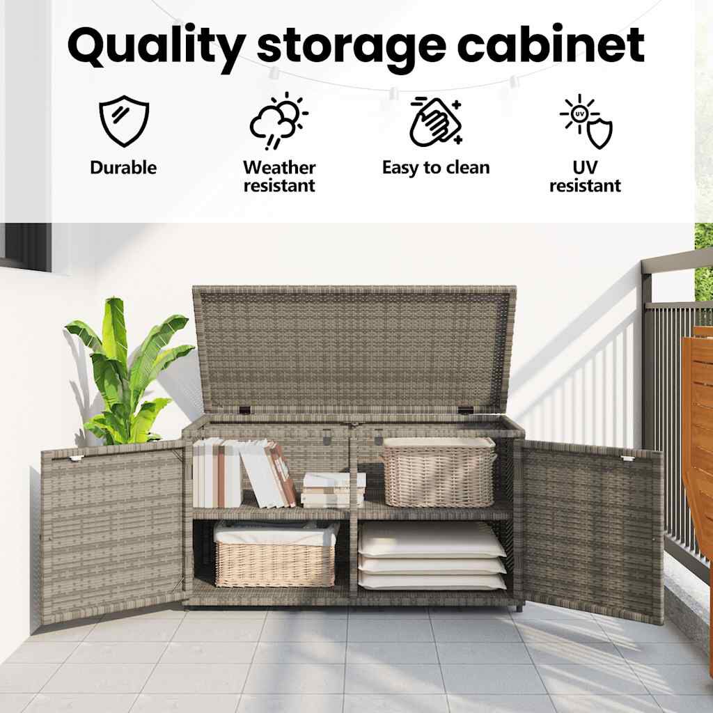 vidaXL Ντουλάπι Αποθήκευσης Κήπου Γκρι 110x55,5x60,5 εκ. Συνθ. Ρατάν