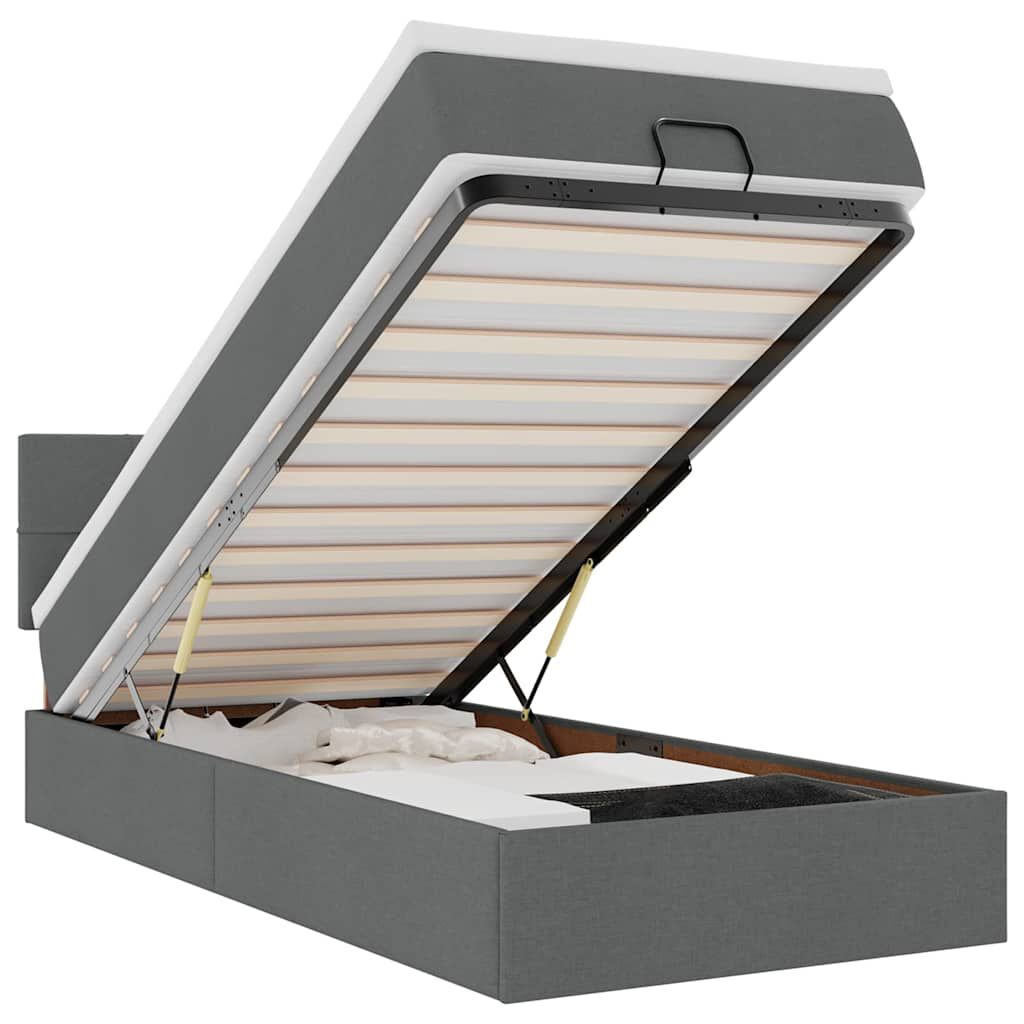 vidaXL Οθωμανικό κρεβάτι με στρώμα & LEDs Ανοιχτό γκρι 80x200cm ύφασμα