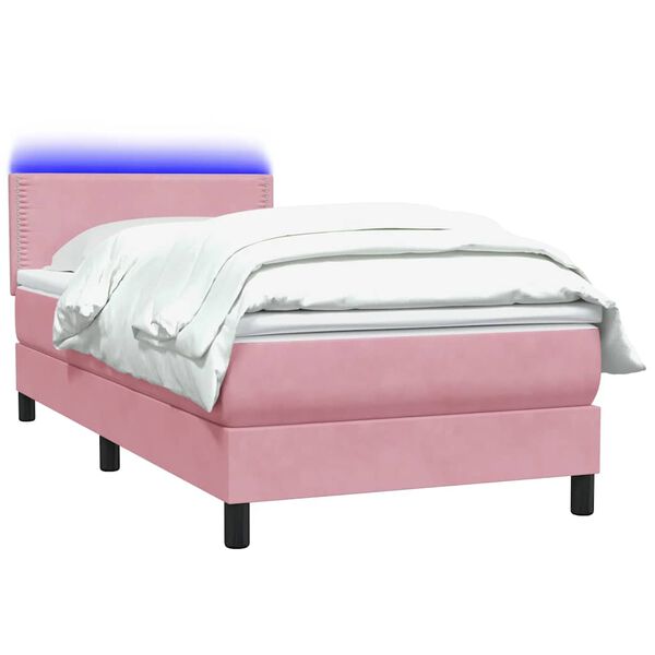 vidaXL Κρεβάτι Boxspring με Στρώμα Ροζ 90x220 εκ. Βελούδινο