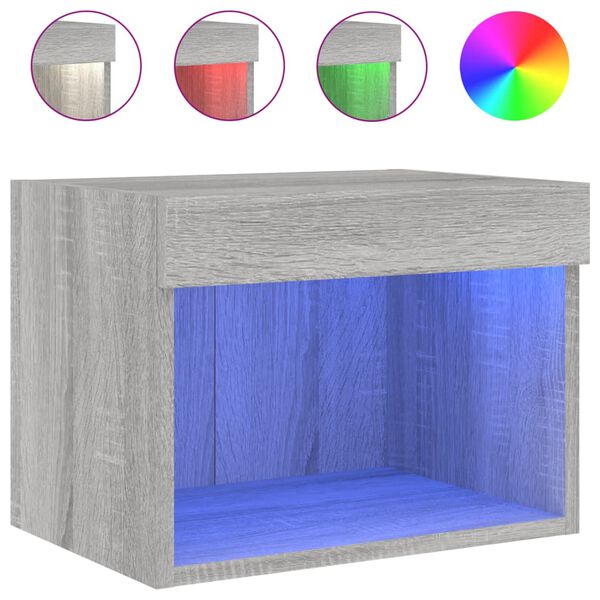 vidaXL Κομοδίνα Επιτοίχια με Φώτα LED 2 Τεμ. Γκρι Sonoma