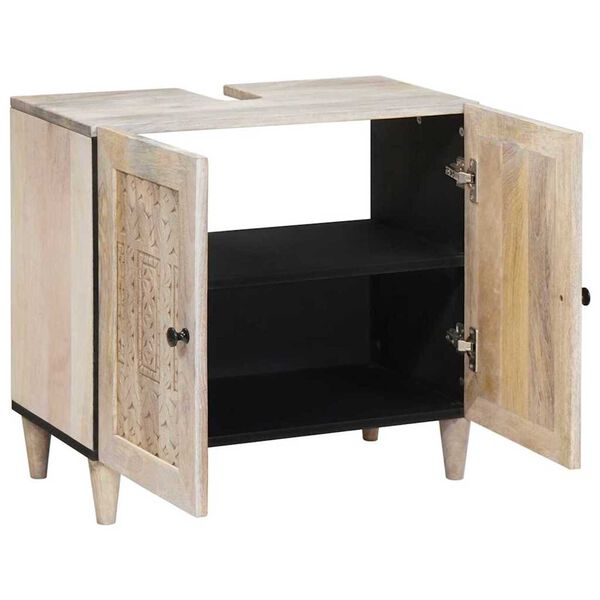 vidaXL Ντουλάπι Μπάνιου Λευκό 62 x 33 x 58 εκ. Στερεό Ξύλο Μάνγκο