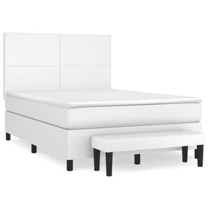 vidaXL Κρεβάτι Boxspring με Στρώμα Λευκό 140x200εκ.από Συνθετικό Δέρμα