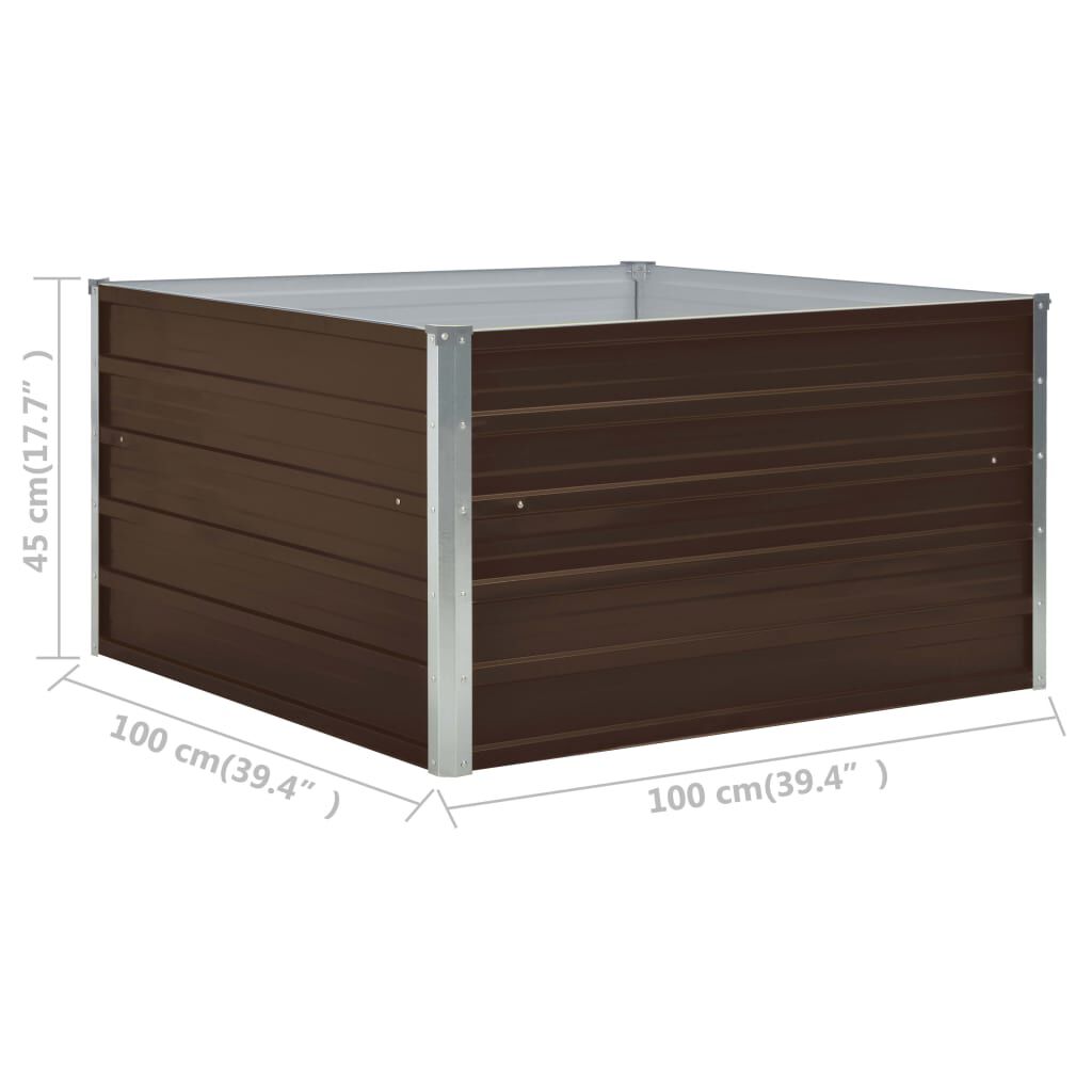 vidaXL Ζαρντινιέρα Ψηλή Καφέ 100 x 100 x 45 εκ. Γαλβανισμένος Χάλυβας