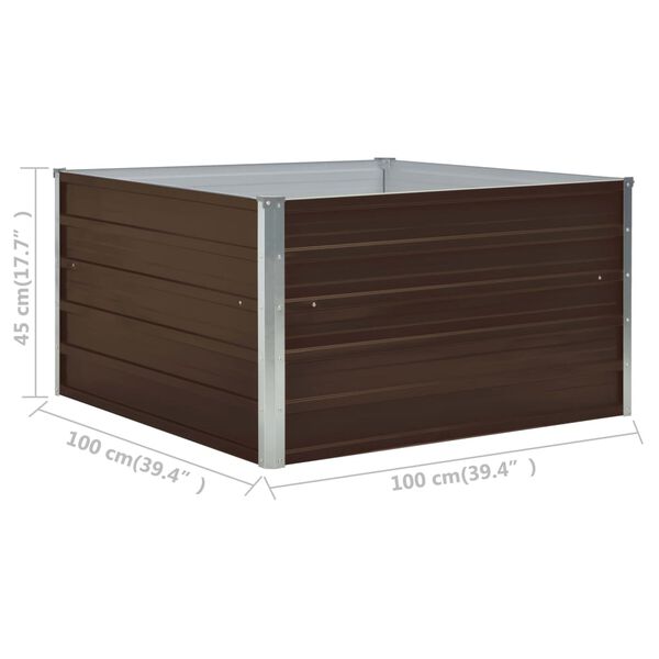 vidaXL Ζαρντινιέρα Ψηλή Καφέ 100 x 100 x 45 εκ. Γαλβανισμένος Χάλυβας