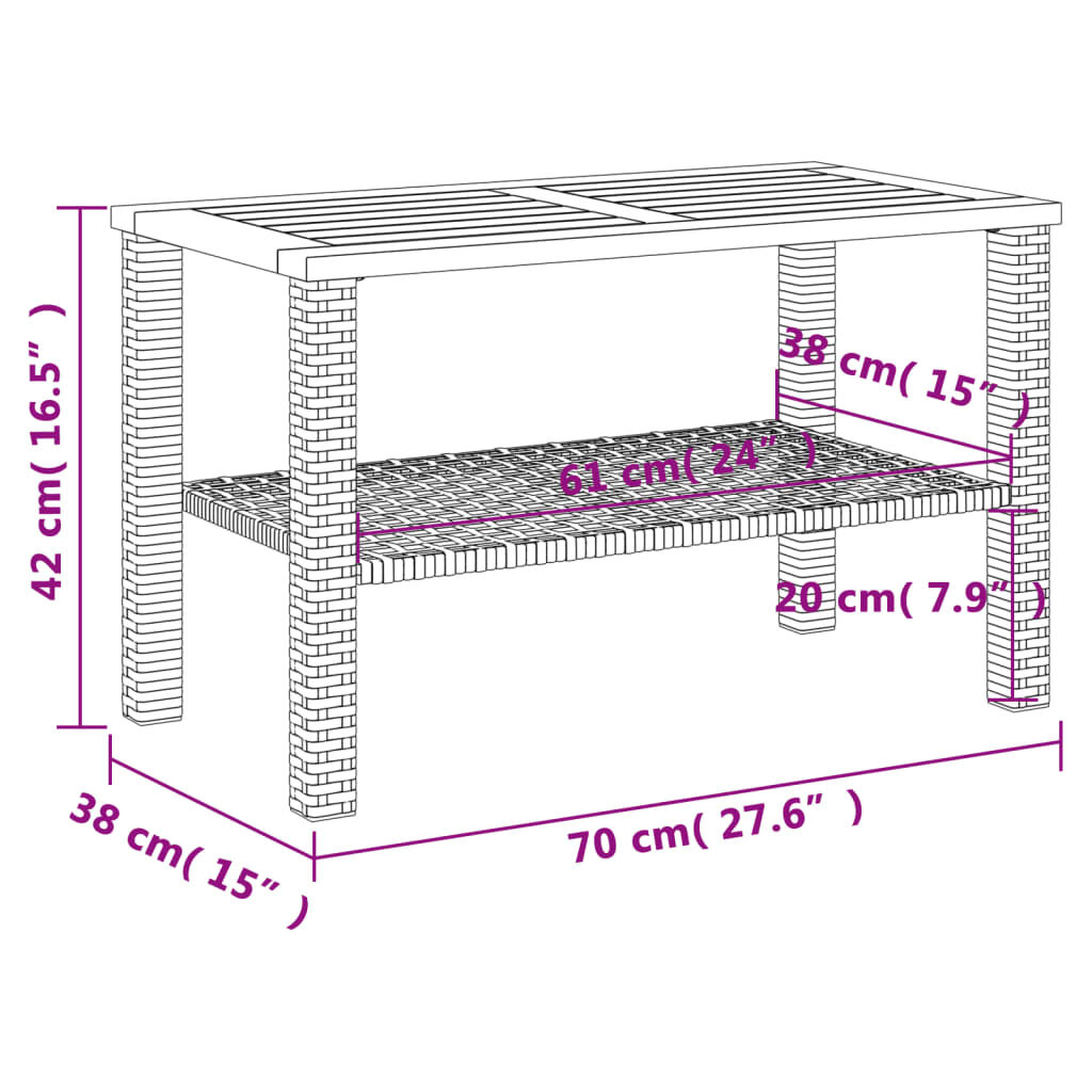 vidaXL Τραπέζι Κήπου Γκρι 70x38x42 εκ. Συνθετικό Ρατάν & Ξύλο Ακακίας