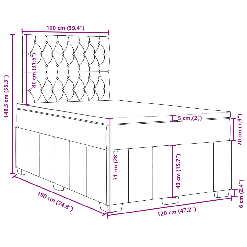 vidaXL Κρεβάτι Boxspring με Στρώμα Μπλε 120x190 εκ. Υφασμάτινο