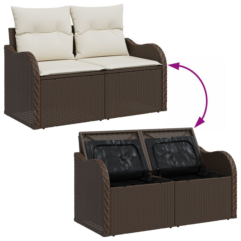 vidaXL Σετ Καναπέ Κήπου με μαξιλάρι 8 pcs Καφέ Πολυ ράταν