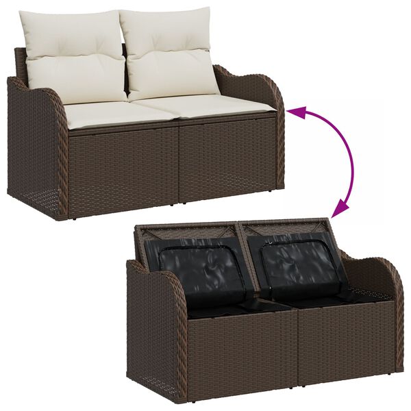 vidaXL Σετ Καναπέ Κήπου με μαξιλάρι 8 pcs Καφέ Πολυ ράταν
