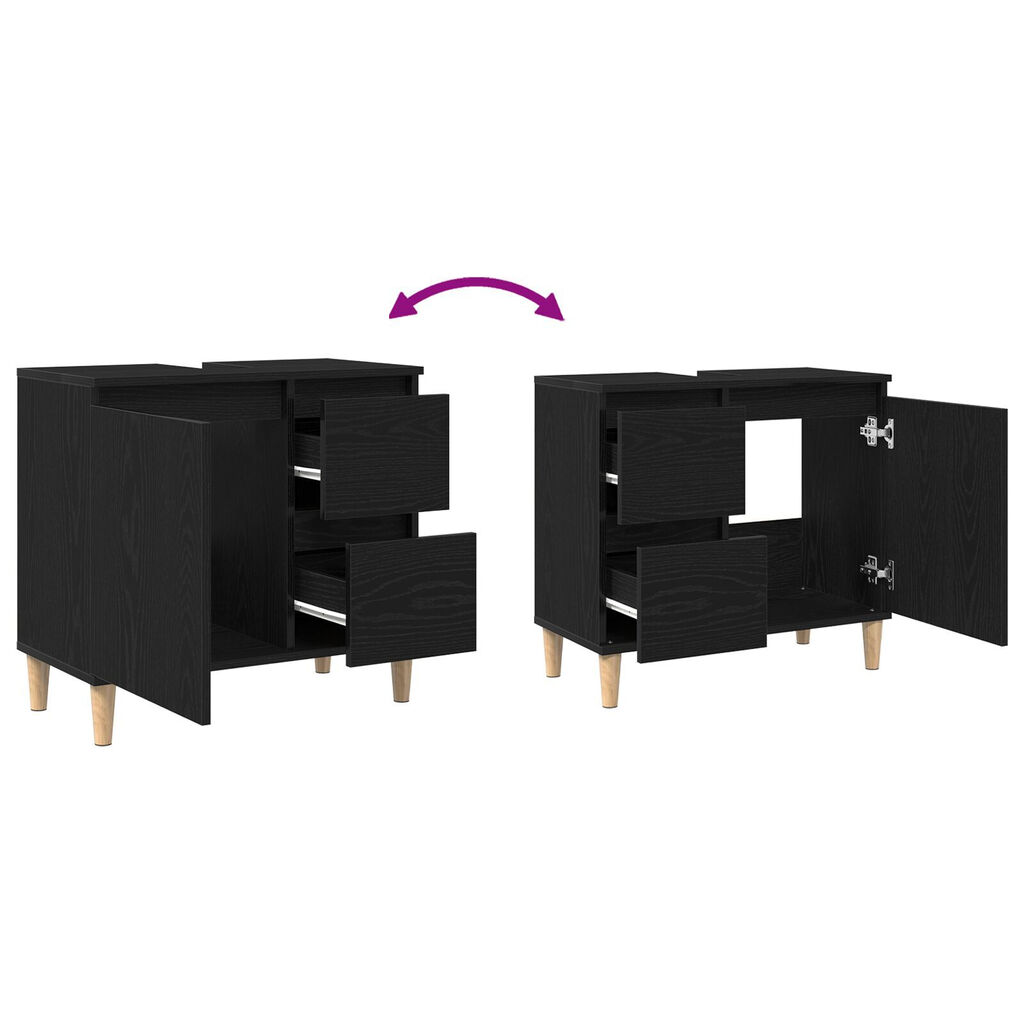 vidaXL Ντουλάπι νεροχύτη Μαύρη Δρυς 65x33x60 εκ Επεξεργασμένο ξύλο