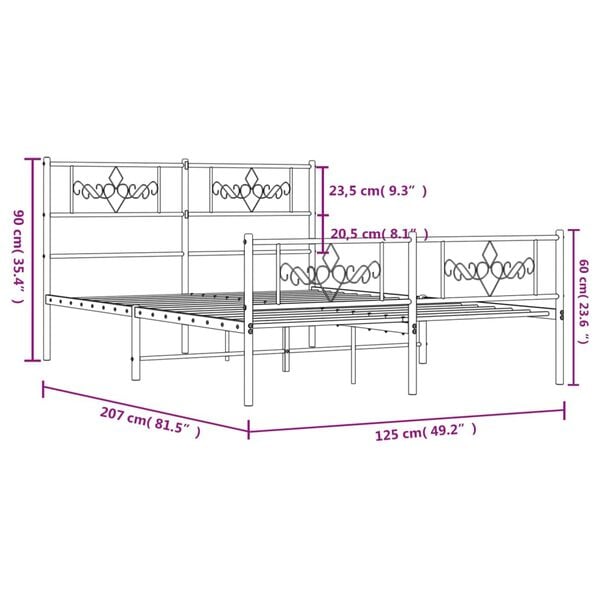 vidaXL Πλαίσιο Κρεβατιού με Κεφαλάρι&Ποδαρικό Λευκό 120x200εκ. Μέταλλο