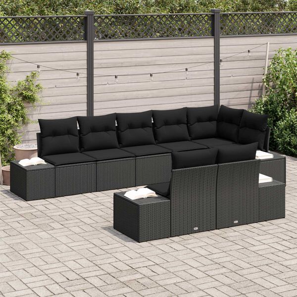vidaXL Σετ Καναπέ Κήπου με μαξιλάρι 8 pcs Μαύρο Πολυ ράταν