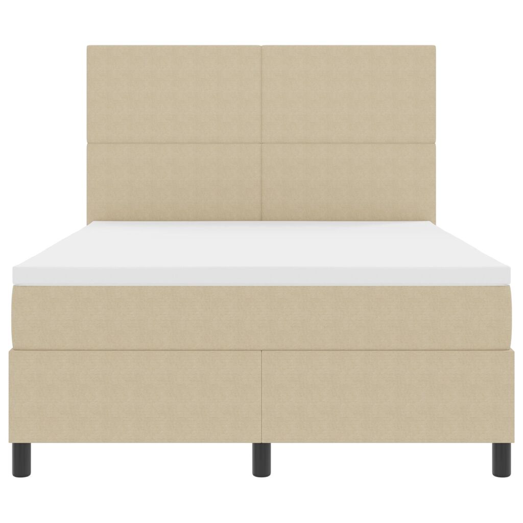 vidaXL Κρεβάτι Box Spring με Στρώμα & LED Φως Πράσινο Γκρί 140x200 εκ Ύφασμα Κορδέλας
