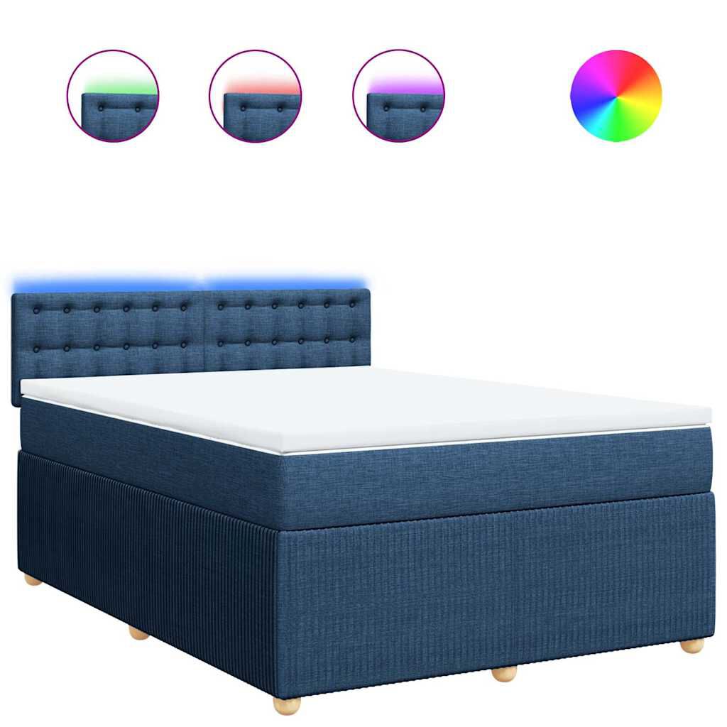vidaXL Κρεβάτι Boxspring με Στρώμα Μπλε 140x190 εκ. Υφασμάτινο