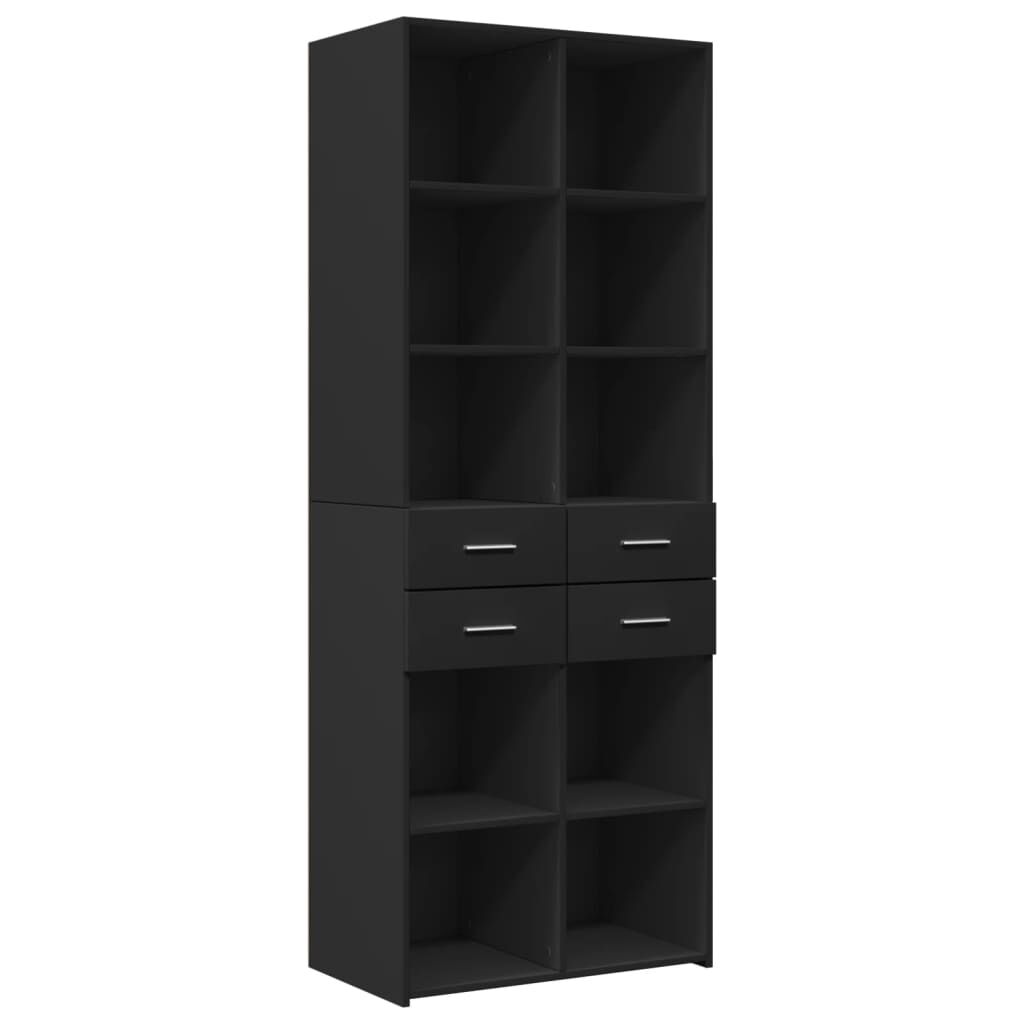 vidaXL Ραφιέρα με Ντουλάπια Μαύρο 70 x 42,5 x 225 εκ. από Επεξ. Ξύλο