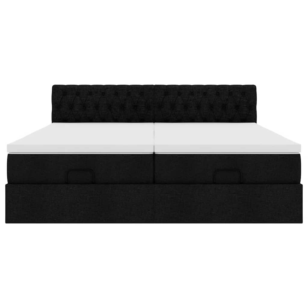 vidaXL Οθωμανικό Κρεβάτι με Στρώματα Μαύρο 200x200cm Ύφασμα