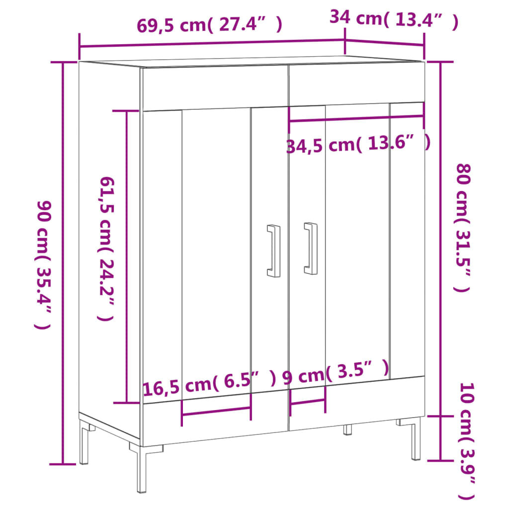 vidaXL Ντουλάπι Γυαλιστερό Λευκό 69,5x34x90 εκ. Επεξεργασμένο Ξύλο