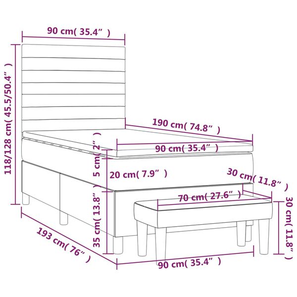 vidaXL Κρεβάτι Boxspring με Στρώμα Μπλε 90x190 εκ.Υφασμάτινο