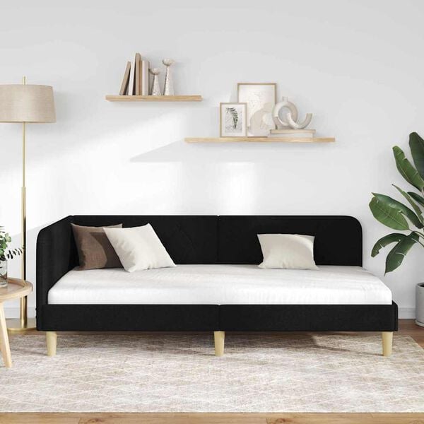 vidaXL Κρεβάτι Γωνίας με κεφαλάρι Μαύρο 100 x 200 cm ύφασμα