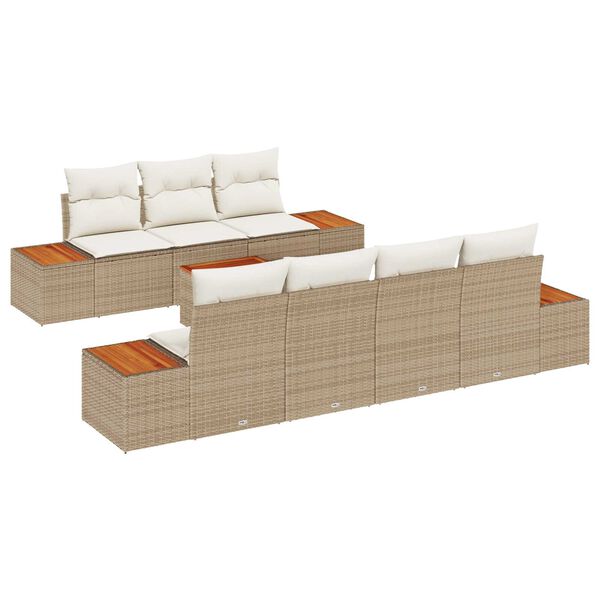 vidaXL Σετ Καναπέ Κήπου με μαξιλάρι 8 pcs Μπεζ Πολυ ράταν