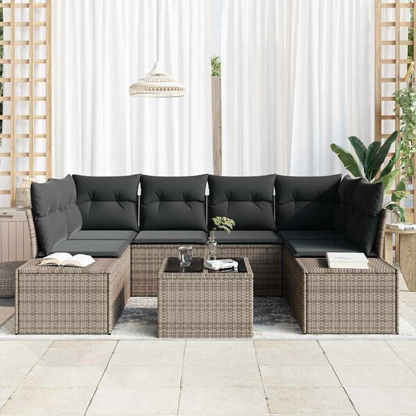 vidaXL Σετ Καναπέ Κήπου 7 pcs Γκρι Πολυ ράταν