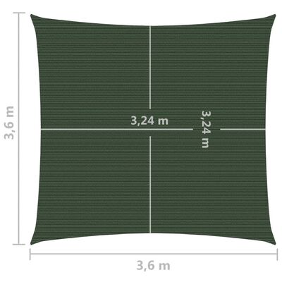 vidaXL Πανί Σκίασης Σκούρο Πράσινο 3,6 x 3,6 μ. από HDPE 160 γρ./μ²