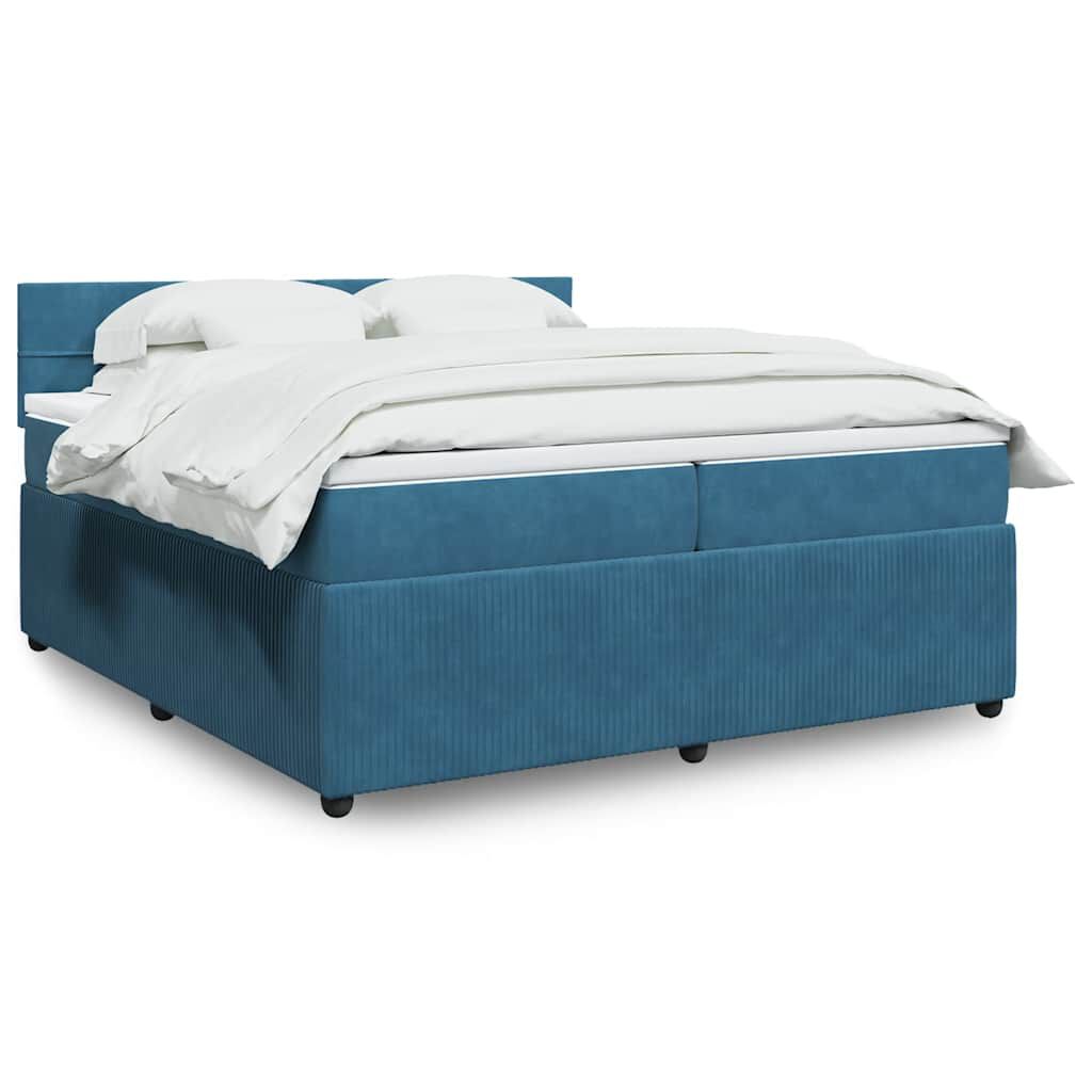 vidaXL Κρεβάτι Boxspring με Στρώμα Μπλε 200x200 εκ. Βελούδινο