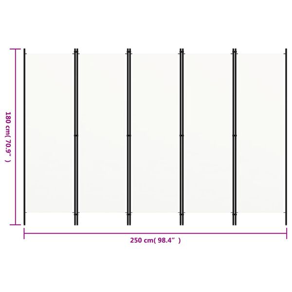 vidaXL Διαχωριστικό Δωματίου με 5 Πάνελ Λευκό 250 x 180 εκ.