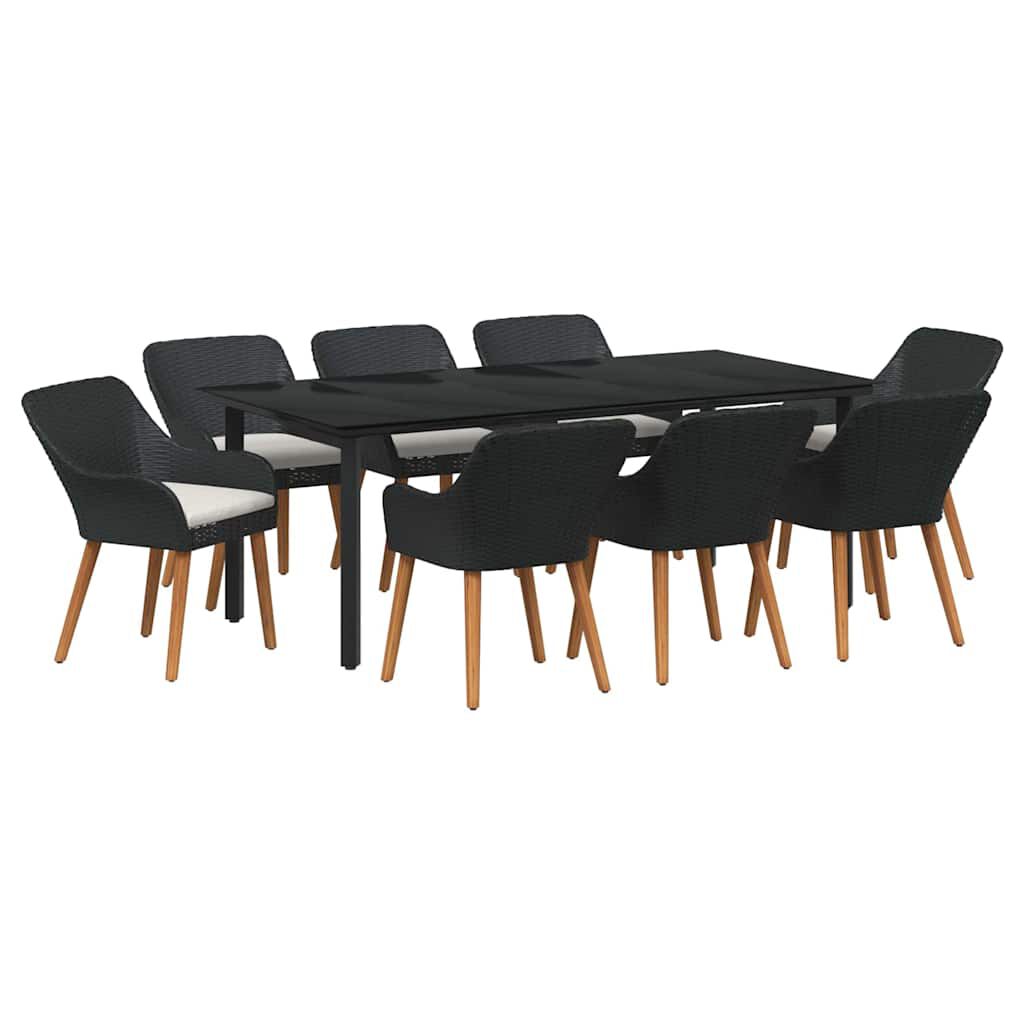 vidaXL Σέτ φαγητού για κήπο με μαξιλάρι 9 pcs Μαύρο συνθετικό ρατάν