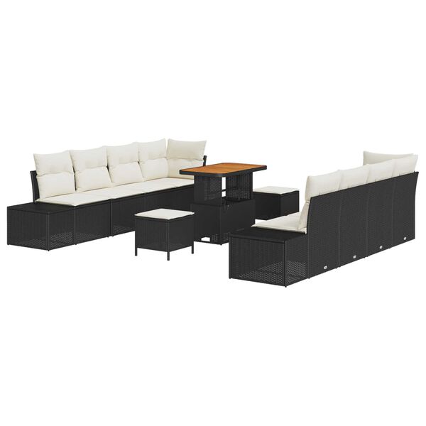 vidaXL Σετ Καναπέ Κήπου με μαξιλάρι 11 pcs Μαύρο Πολυ ράταν