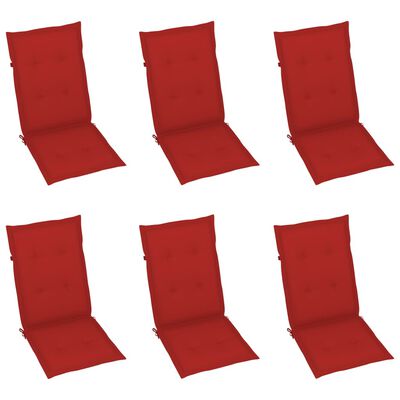 vidaXL Καρέκλες Κήπου 6 τεμ. από Μασίφ Ξύλο Teak με Κόκκινα Μαξιλάρια
